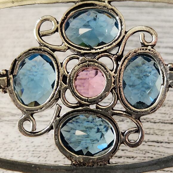 Wide Cuff Bracelet, Sky & Sunset Hues, Sterling Silver Cuff with Crystals 💖 - Picture 9 of 10